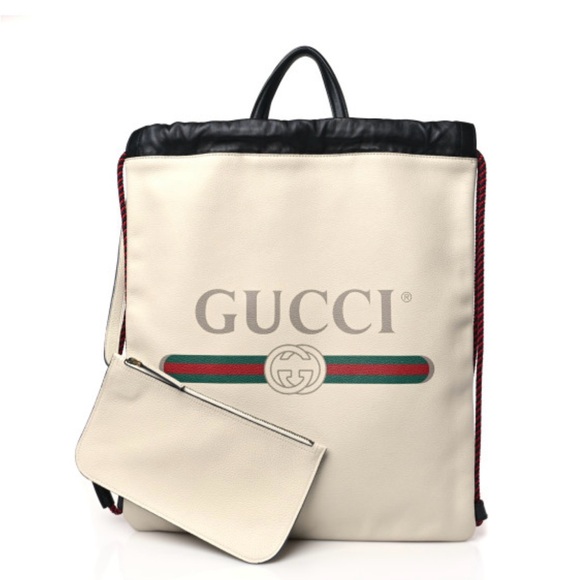 Calfskin Logo Drawstring Backpack. Mystic White - Picture 2 of 7